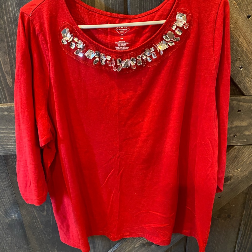 St. John's Bay Vibrant Red Shirt with Jewel Neckline